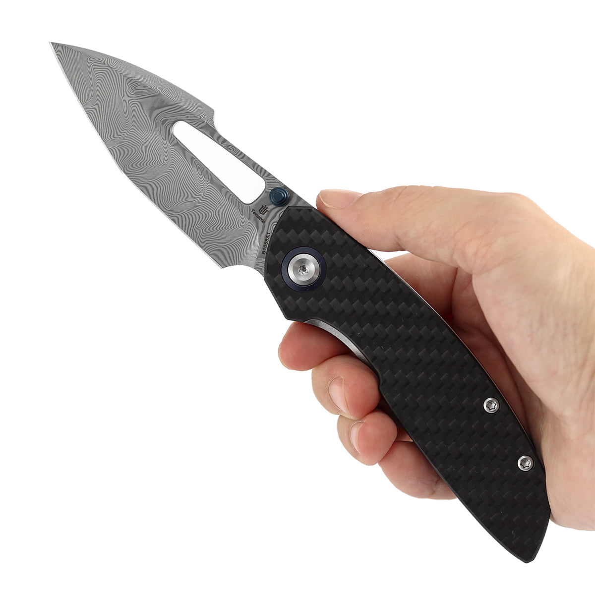 Tenable Link Folding Knife | Damascus Blade | Twill Carbon FIber & G10 Handle| Triple Stripe Knives Design | B1068A1