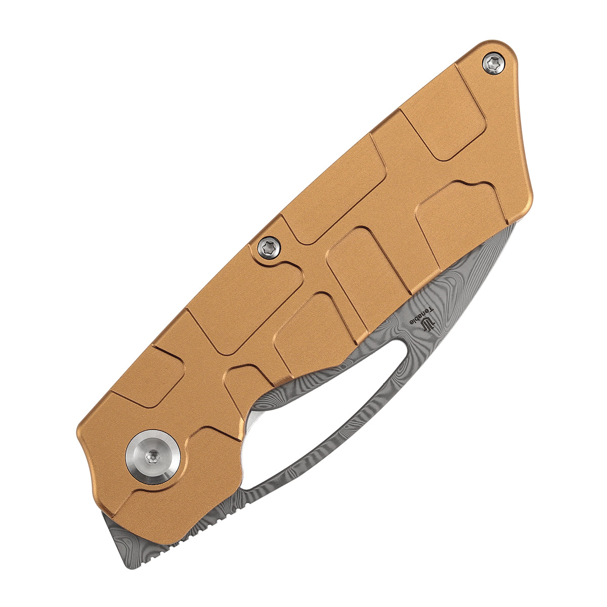 Tenable Goblin L Folding Knife | 3.08" Water Ripple Damascus Blade |Bronze Anodized Aluminum with Amphibian-inspired Geometric Texture Handle | Marshall Noble Design | B3016A2