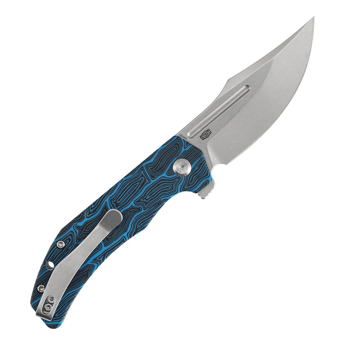 Tenable Orion Flipper Folding Knife | Blue Topo G-mascus Handle | Stonewashed 14C28N | JB Stout Design | B1089A1