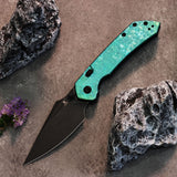 Tenable Fenrir Top Liner Lock Folding Knife | 3.4" Blackwash Nitro-V Blade | Green Anodized Crystallized Titanium Handle | Sparrow Knife Design - B1034H20