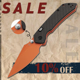 Tenable Fenrir Top Liner Lock Folding Knife|  Twill Carbon Fiber Handle | 3.48“  Orange Coated Nitro V Blade | Sparrow Knife Design | B1034H5 (Stainless Steel Thumb Stud)
