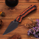 Tenable Fenrir Folding Knife | Top Liner Lock | 3.4" Blackwash Nitro-V Blade | Orange & Black G10 with 3D Spiderweb Texture Handle | Sparrow Knife Design - B1034HC5