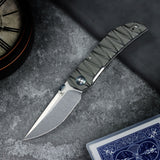 Tenable Tarkin Liner Knife | 3.4" Stonewashed Nitro-V Blade | Gray Aluminum with Faceted Wave Texture Handle | Matthew Christensen Design | B1078A1