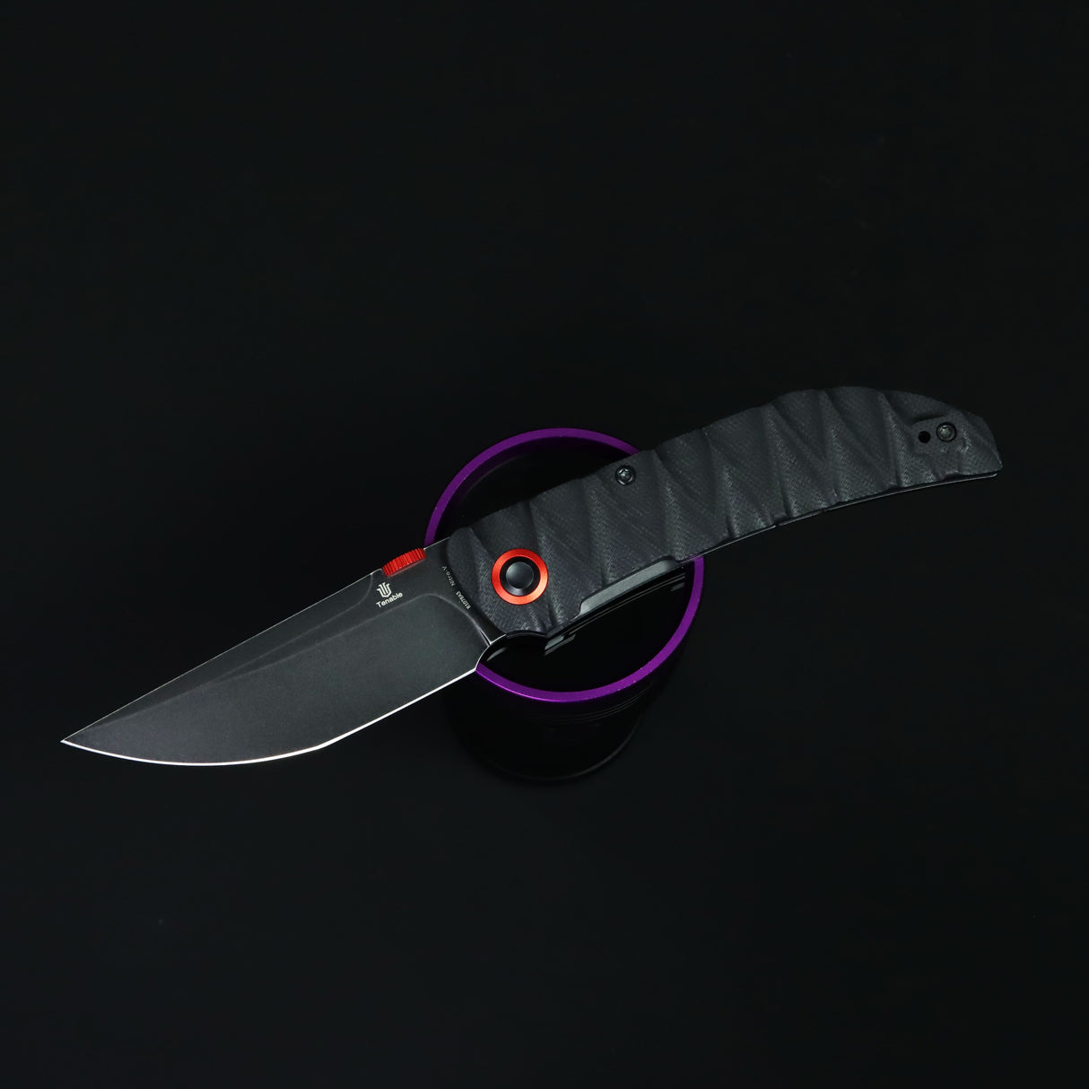 Tenable Tarkin Liner Knife | 3.4" Blackwash Nitro-V Blade | Black G10 with Faceted Wave Texture Handle | Matthew Christensen Design | B1078A3