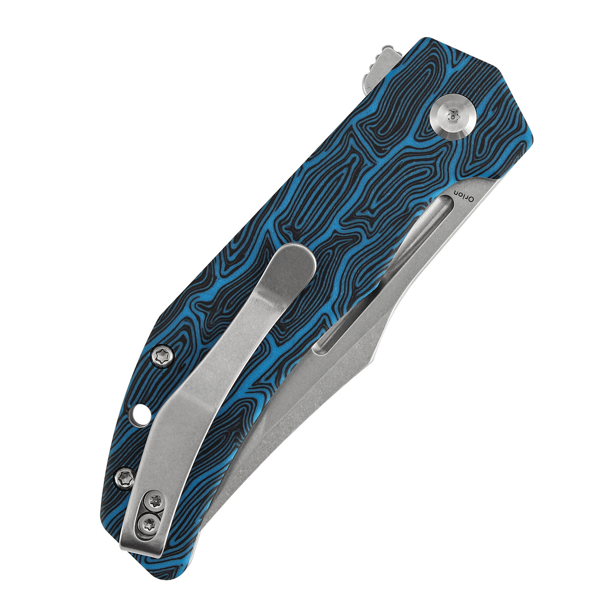 Tenable Orion Flipper Folding Knife | Blue Topo G-mascus Handle | Stonewashed 14C28N | JB Stout Design | B1089A1