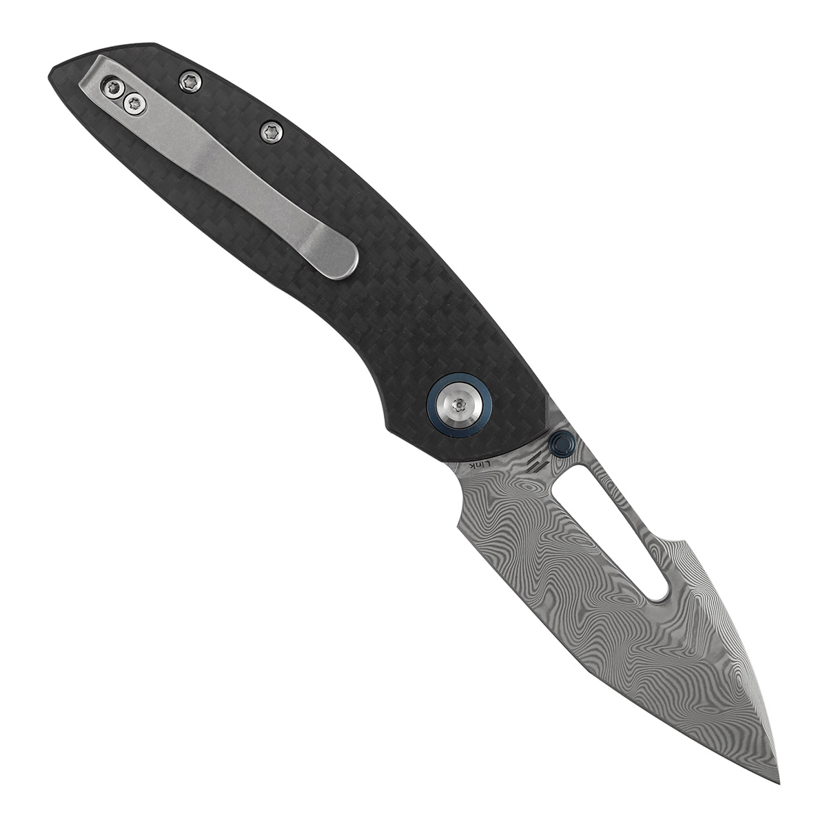 Tenable Link Folding Knife | Damascus Blade | Twill Carbon FIber & G10 Handle| Triple Stripe Knives Design | B1068A1