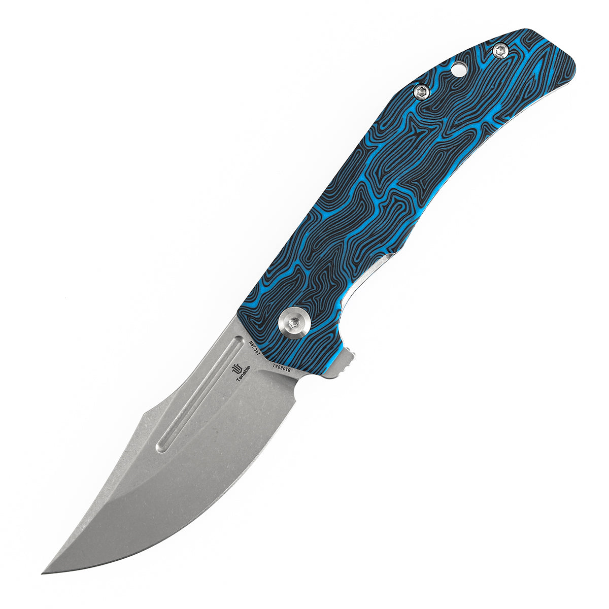 Tenable Orion Flipper Folding Knife | Blue Topo G-mascus Handle | Stonewashed 14C28N | JB Stout Design | B1089A1
