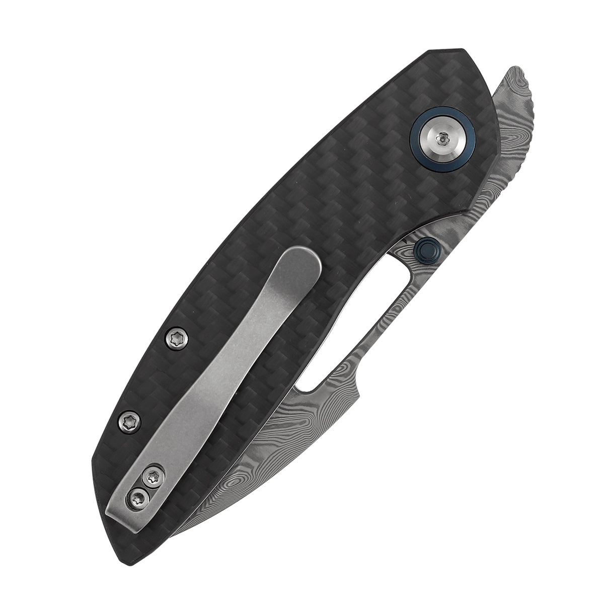 Tenable Link Folding Knife | Damascus Blade | Twill Carbon FIber & G10 Handle| Triple Stripe Knives Design | B1068A1