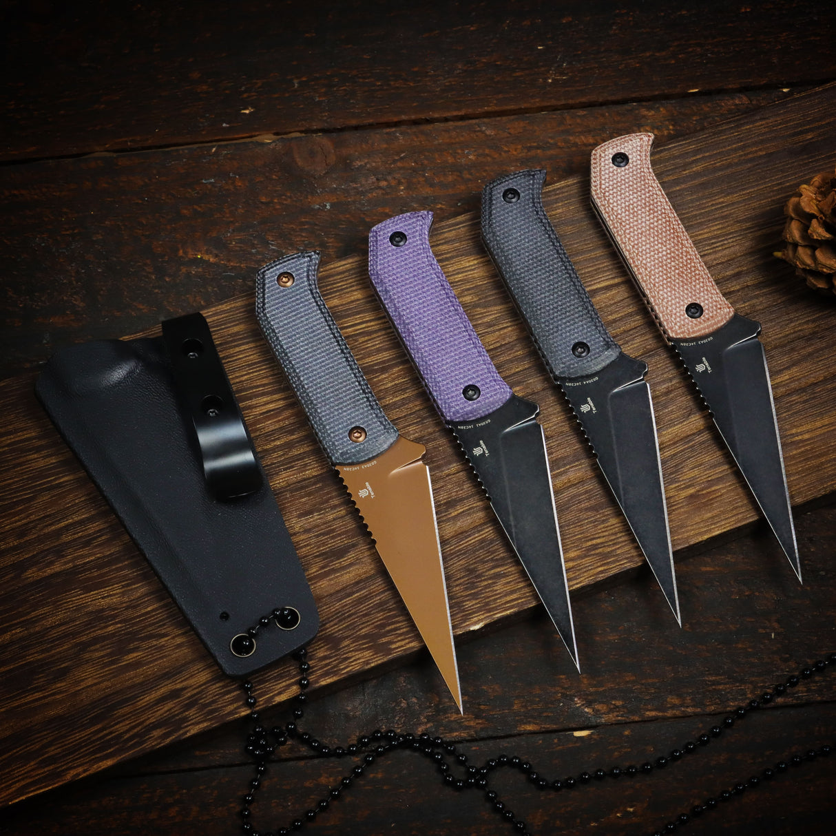Pre-Order：Ships by Aug. 20 | Tenable ToothPik Fixed Blade | 3.04“ Rose Gold 14C28N Blade | Black Micarta Handle | Pinkerton Knives Design - G020A3