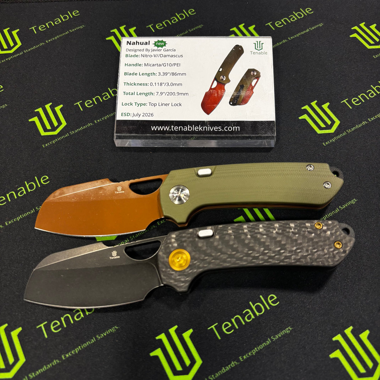 Tenable Nahual Top Liner Lock Folding Knife| 3.39” Nitro-V Blade | Micarta/ G10/ PEI Handle | Javier Garcia Design | B2125