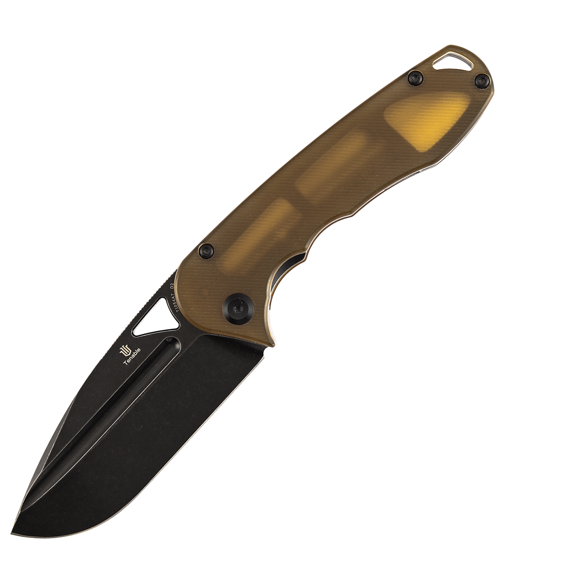 Pre-order: Ships on the Nov. 21st -Tenable Bömbur Folding Knife Amber PEI Handle (3.53'' Blackwashed Blade) Midgards Messer Design--T1054A7