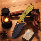Tenable Bömbur Halloween Limited Edition Folding Knife | 3.53" Blackwash D2 Blade | PC with Yellow Spiderweb Pattern Handle | Midgards Messer Design - T1054A9