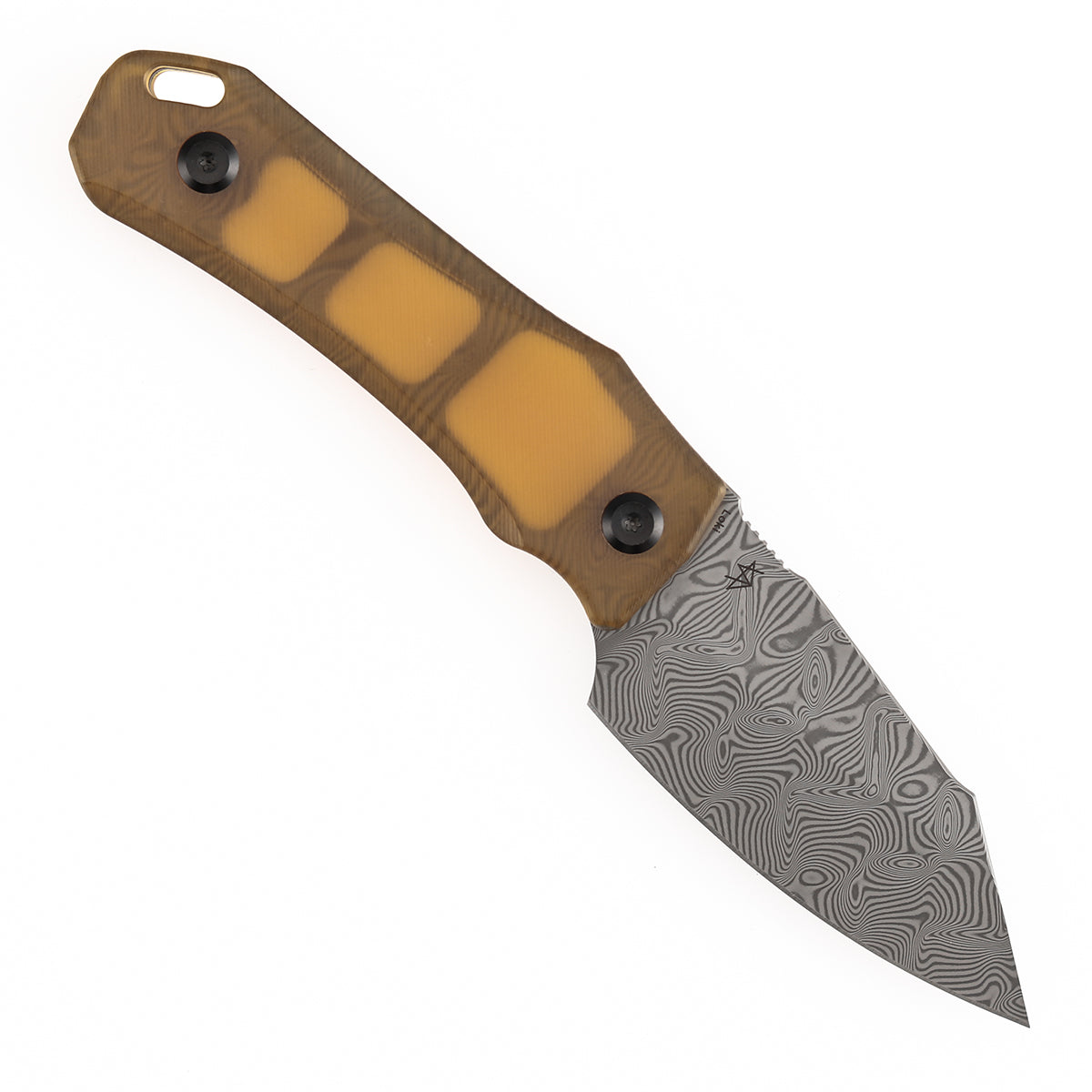 Fixed blade knife with brown handle on a white background