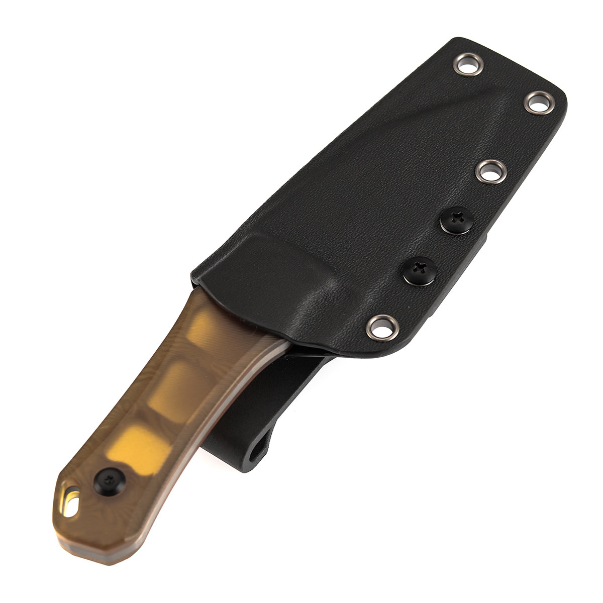 Knife with a black sheath on a white background
