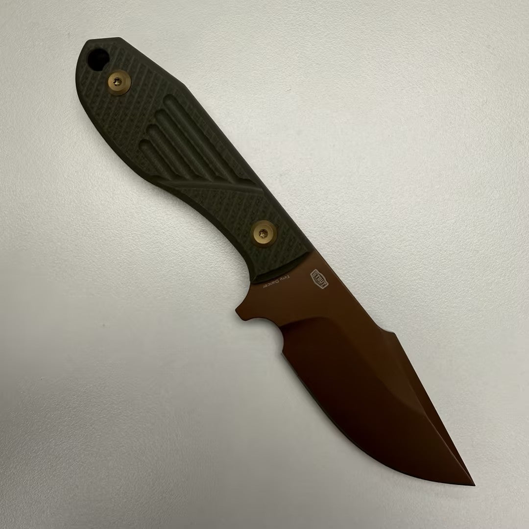 Tenable Tiny Dancer Fixed Blade Knife | 3.17" Rose Gold D2 Blade | Olive Green G10 Handle | JB Stout Design | G014A7