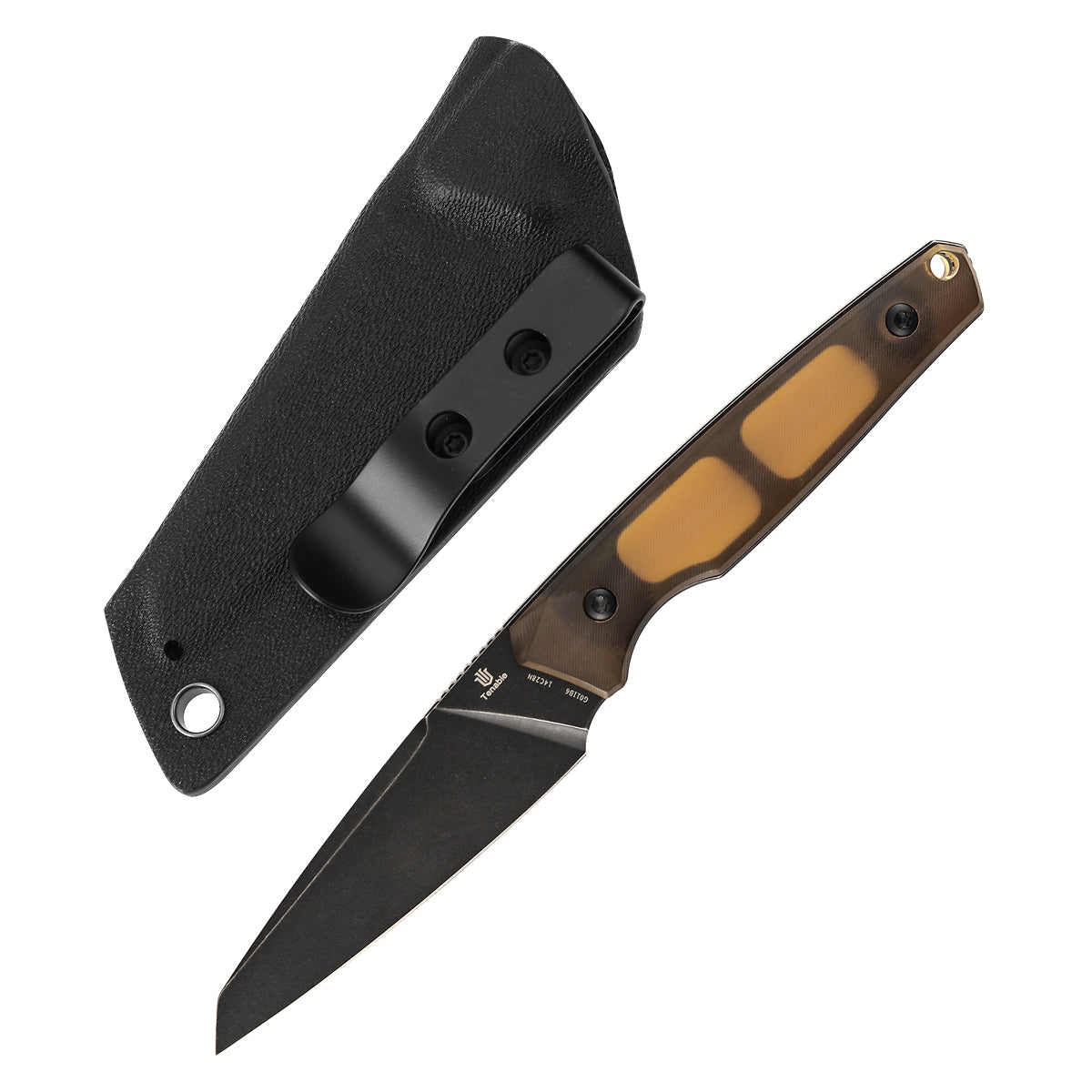 Parr EDC Fixed Blade with 3.12'' Blackwash 14C28N and Amber PEI Handle